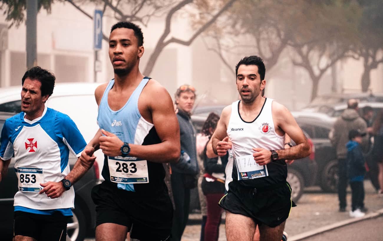 People running a marathon.