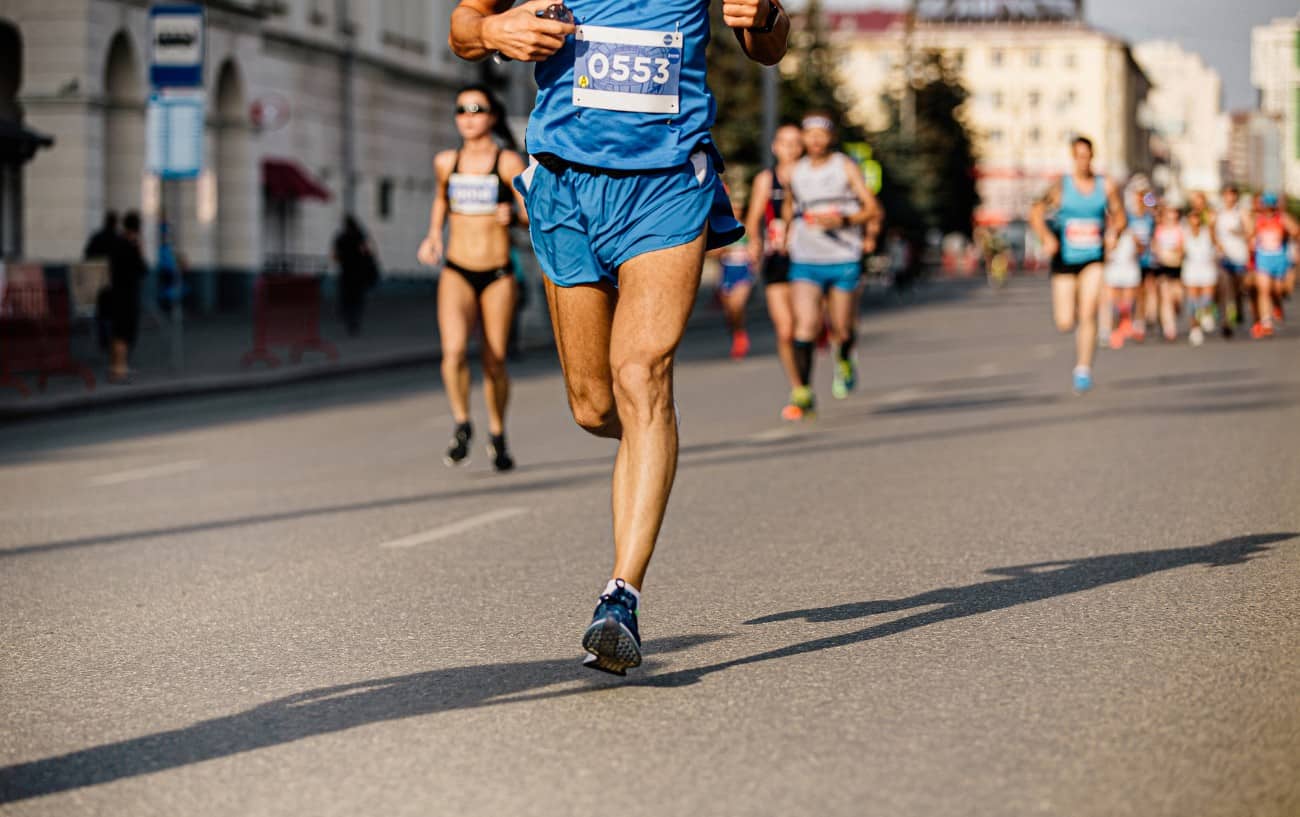 People running a marathon.