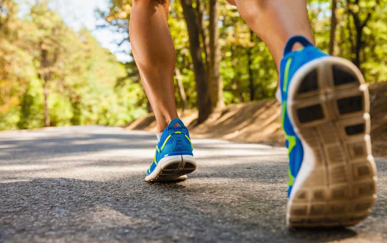 A close-up of a runner's feet. 