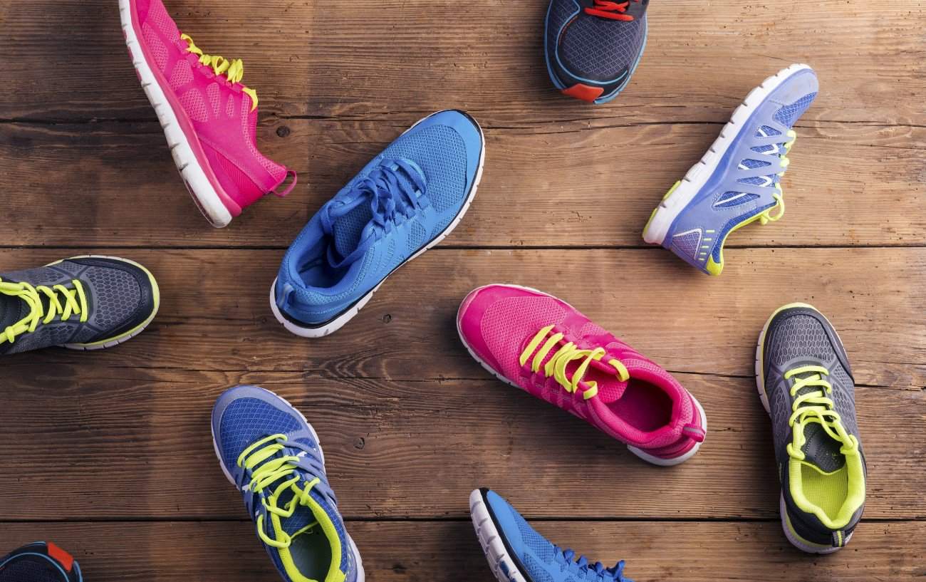 An array of running sneakers.