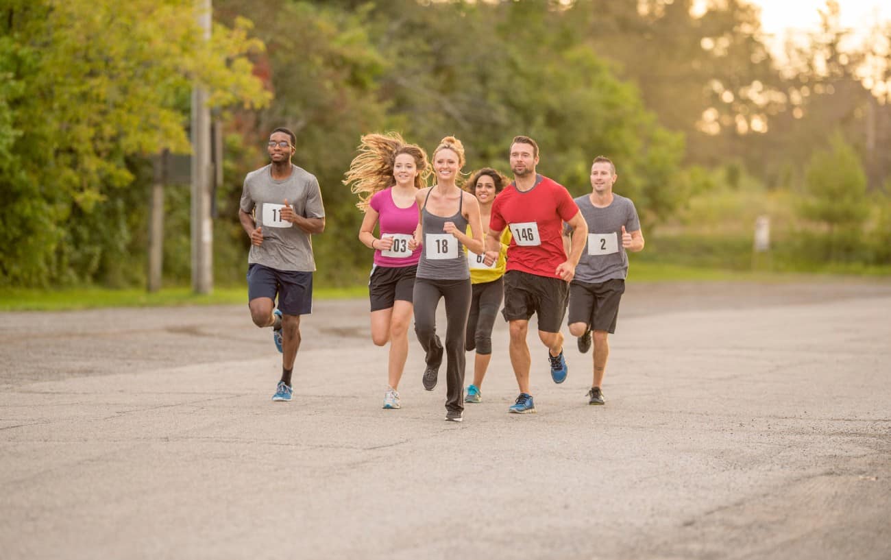 A group of people running a race.