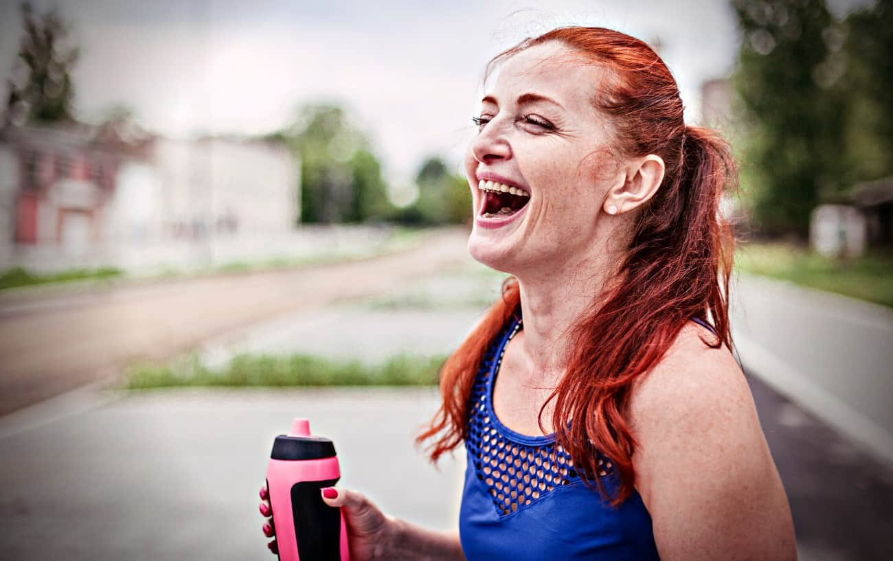 A runner laughing.