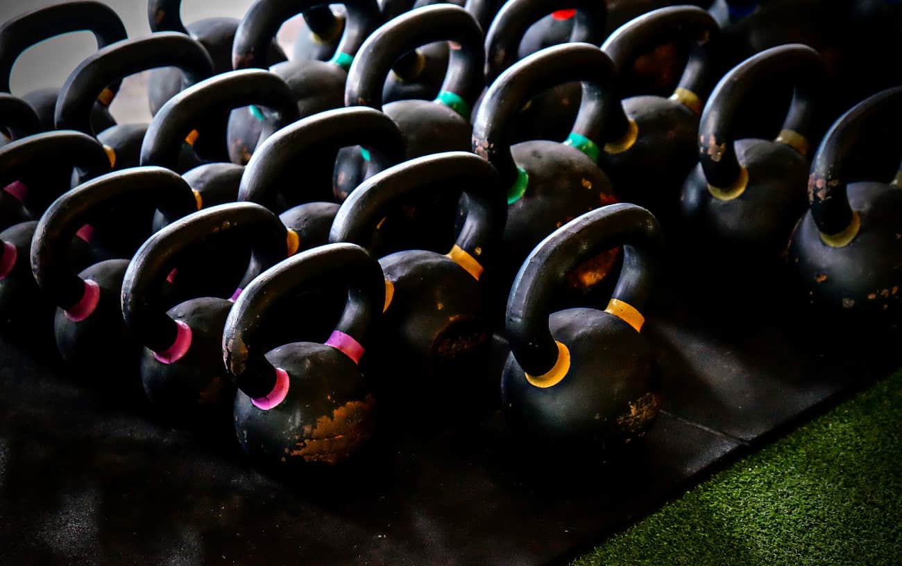 A variety of kettlebells.