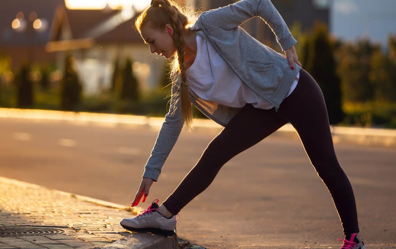 A person stretching.