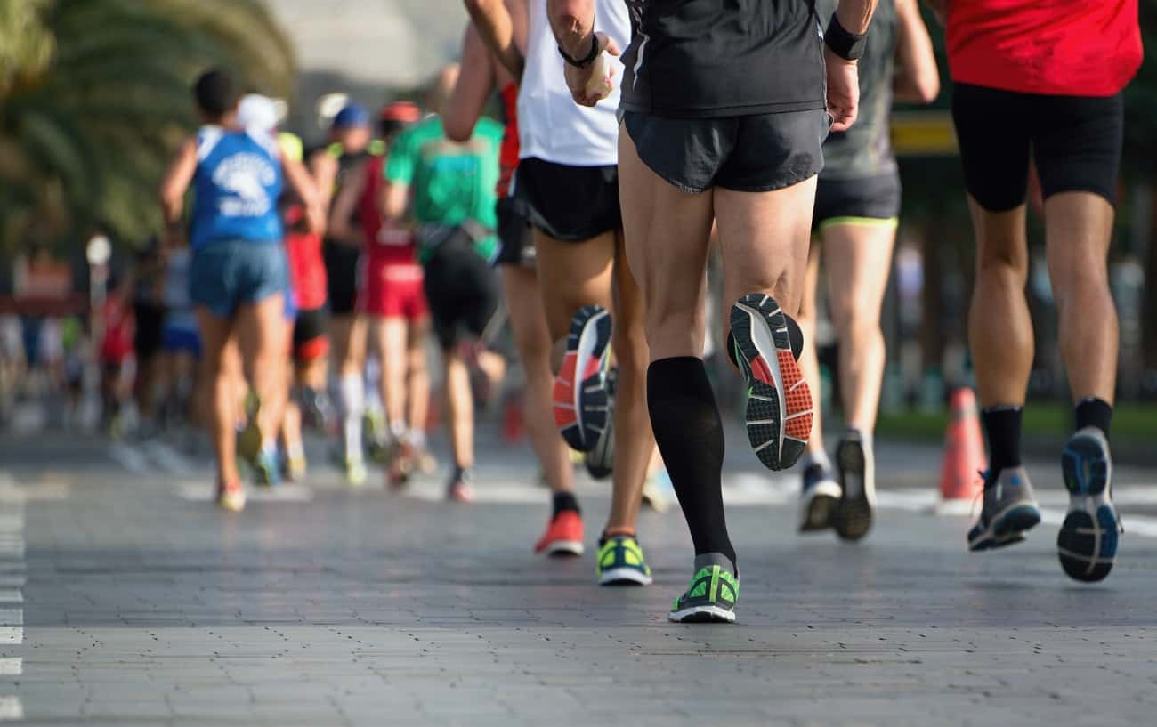 People running a marathon.