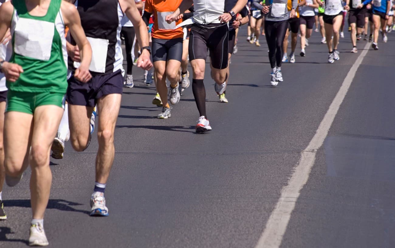 People running a marathon.