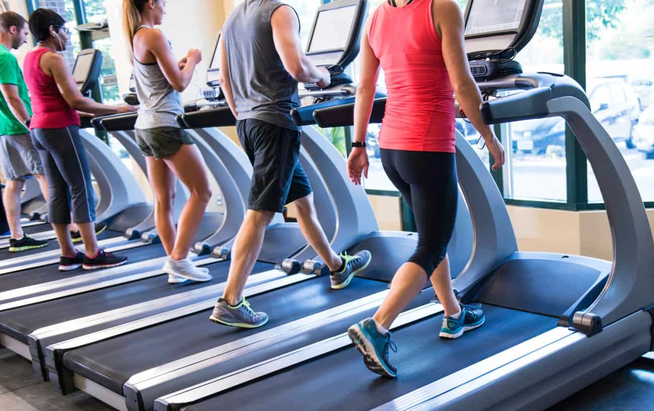 People walking on treadmills.