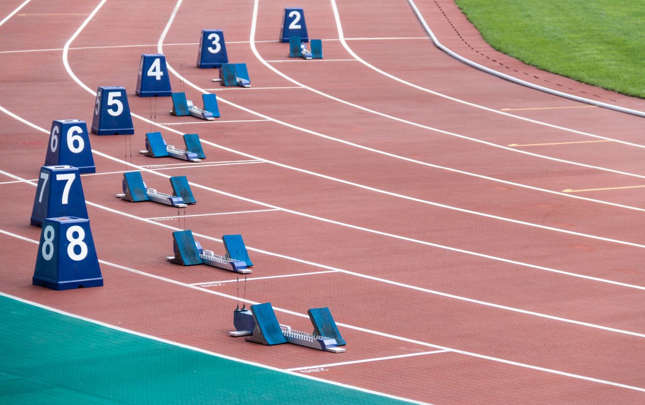 A track with starting blocks on it.