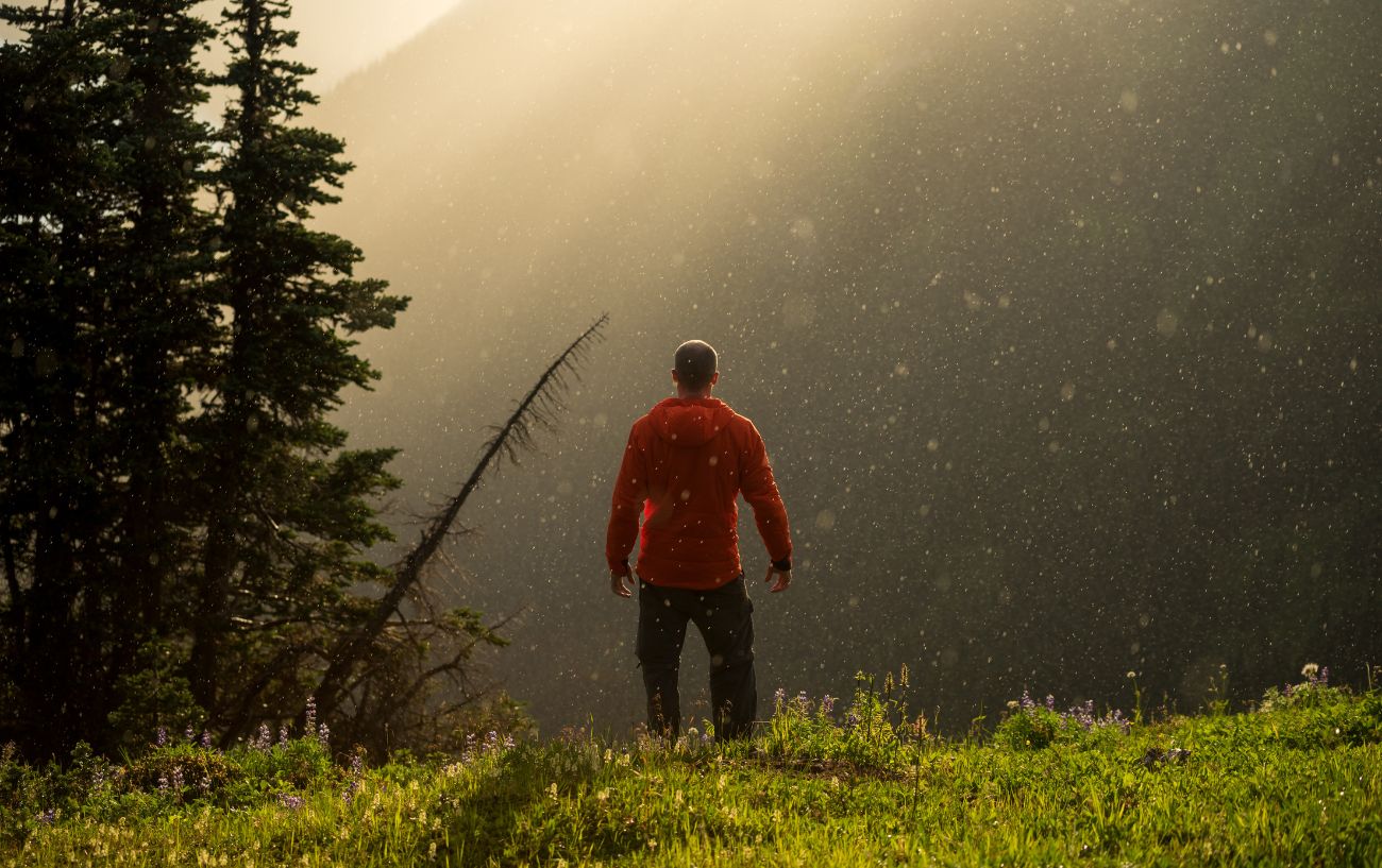 A person solo hiking.