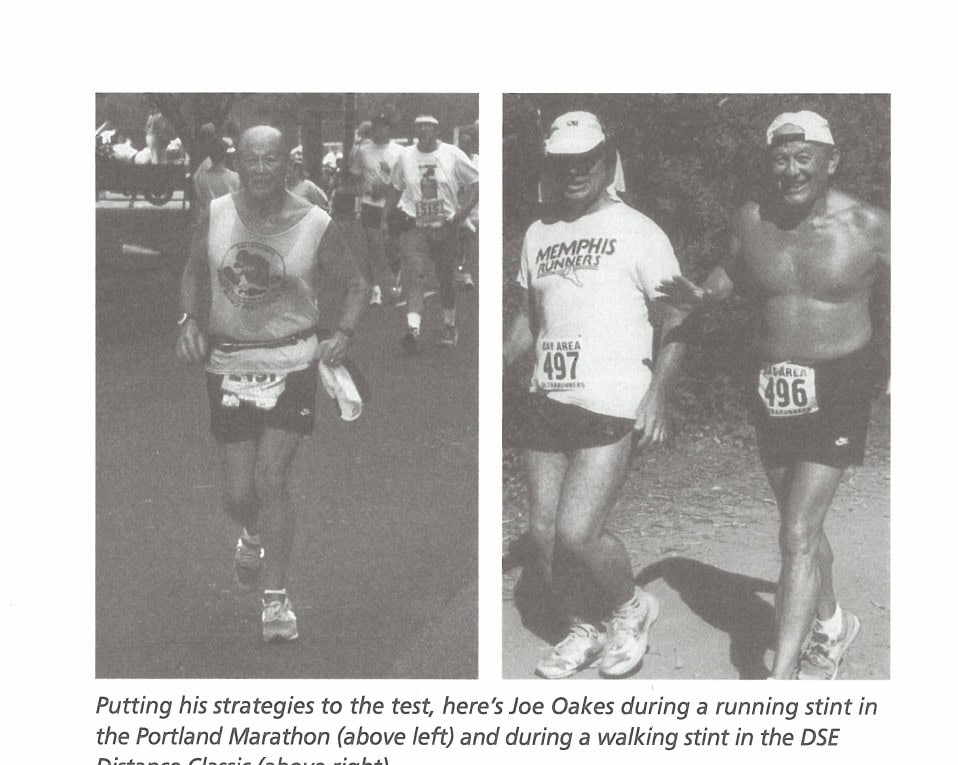 Putting his strategies to the test, here's Joe Oakes during a running stint in the Portland Marathon (above left) and during a walking stint in the DSE Distance Classic (above right).