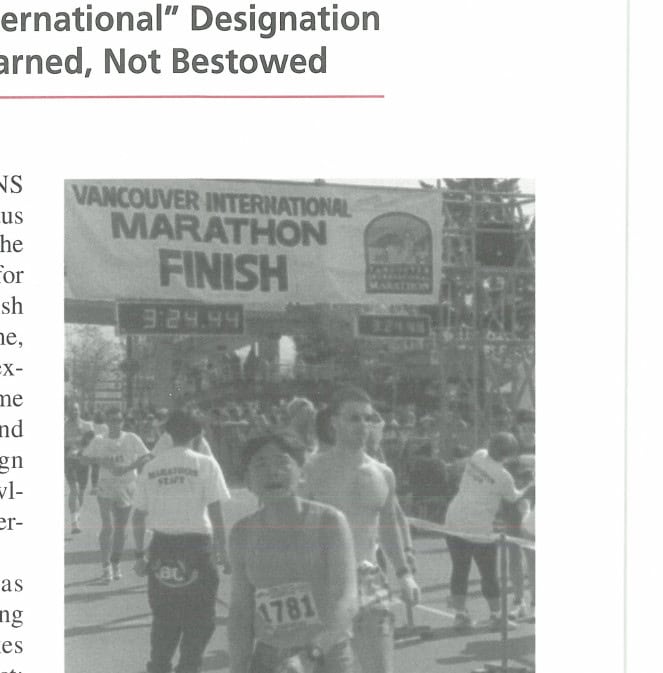 Vancouver International Marathon 9 Runners at the Vancouver International Marathon finish line.
