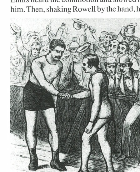 John Ennis extends a show of support to his rival, Charles Rowell. (Frank Leslie's Illustrated Newspaper)