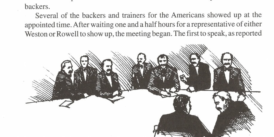 Disgruntled American pedestrians meet to air their grievances over the management of the upcoming Fifth Astley Belt race.
