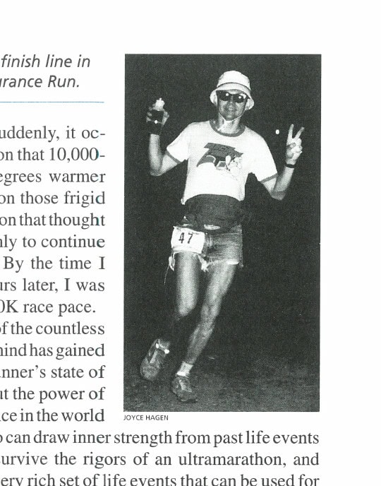 Jeff Hagen sprinting toward the finish line in the Old Dominion 100-Mile Endurance Run.