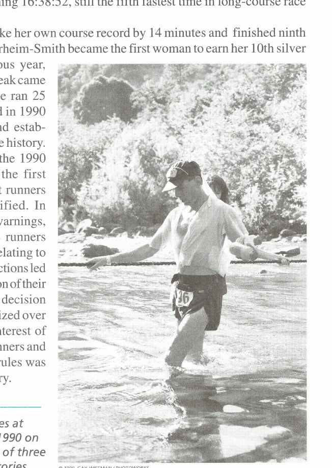 The History of Western States 41 Tom Johnson crosses at Ruck-A-Chucky in 1990 on his way to the first of three Western States victories.
