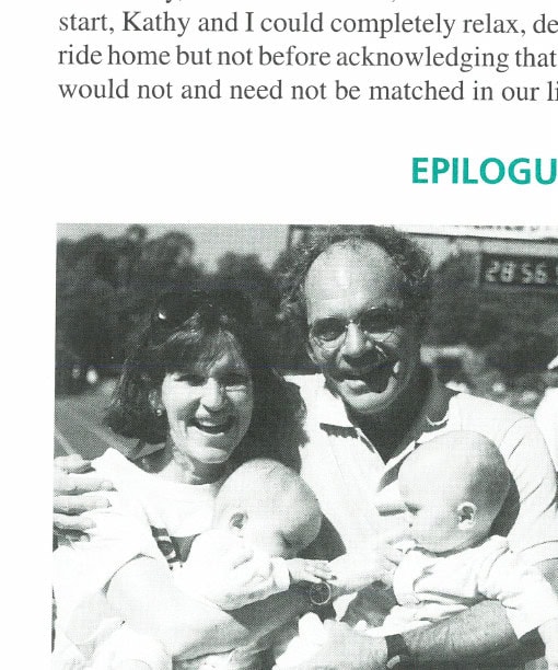 Kathy Burns, Tony Rossmann, and their daughters, Molly and Alice, at the finish line of the 1997 Western States Endurance Run.