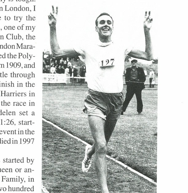 Buddy Edelen wins the 1963 Polytechnic Marathon in a then-world best of 2:11:26.