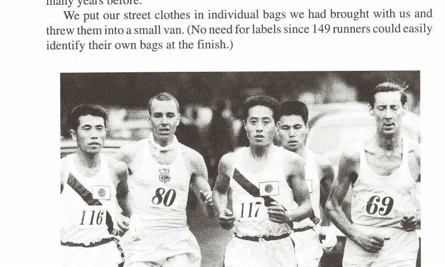 (Left to right) Terasawa, Edelen, Okabe, and Edmonds (Shigematsu behind) compete in the 1965 Polytechnic Marathon.