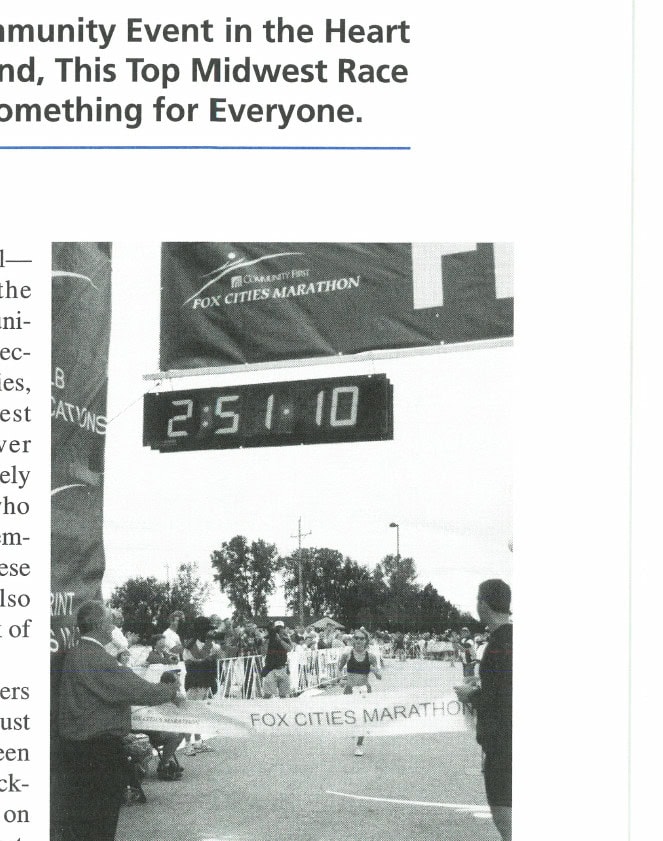 Finish line clock at the Fox Cities Marathon showing 2:51:10.