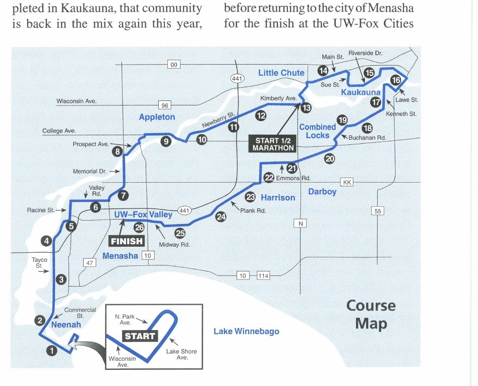Course Map — Fox Cities Marathon 1999