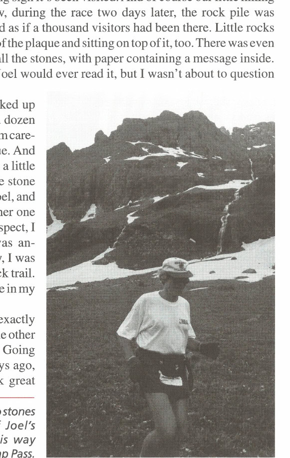 After adding his own two stones to the pile on top of Joel's plaque, Rich makes his way down from Grant-Swamp Pass.