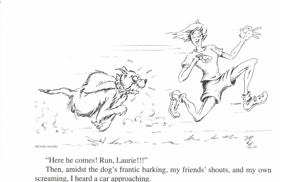 Illustration by Michael Hughes depicting Muffette chasing a runner.