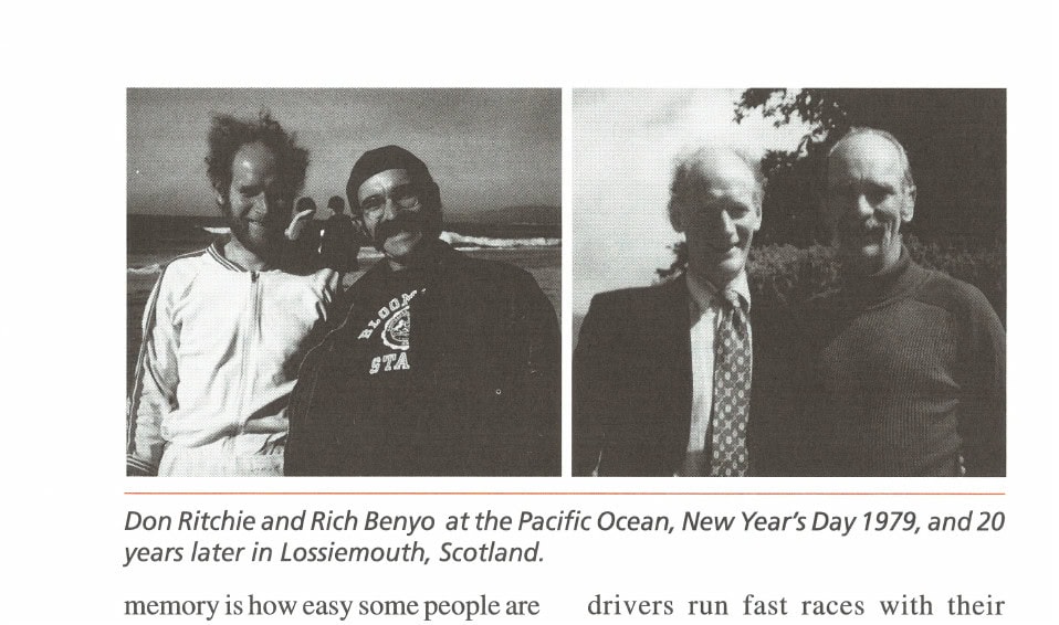 Don Ritchie and Rich Benyo at the Pacific Ocean, New Year's Day 1979, and 20 years later in Lossiemouth, Scotland.