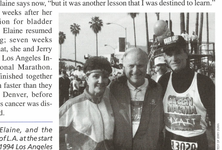 Jerry, Elaine, and the mayor of L.A. at the start of the 1994 Los Angeles Marathon.