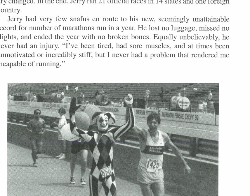 The fun side of Dunn. Jerry runs the Indianapolis Mini Marathon as a jester.