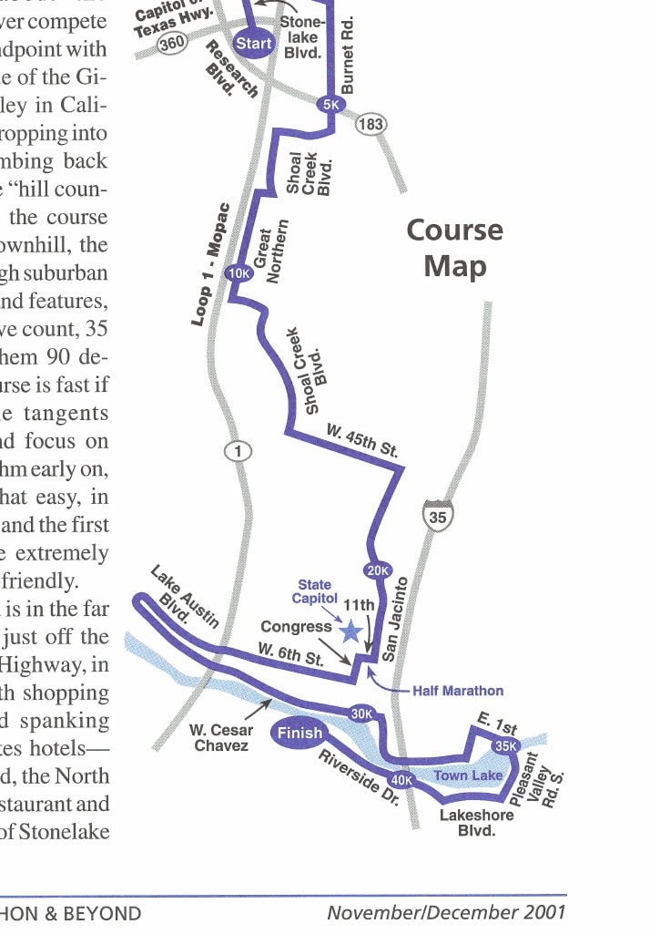 Motorola Marathon 6 Course Map of the Motorola Marathon, Austin, Texas