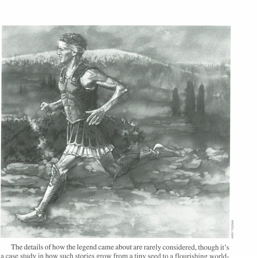 Illustration of Pheidippides, the Athenian running messenger, by Andy Yelenak.