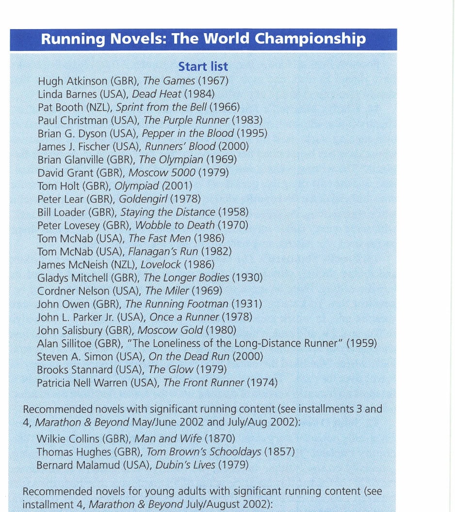 When Running Literature Goes Long in the Novel, the Competition Really Heats Up. Part 5 of 5 13 Running Novels: The World Championship — Start list and recommended novels