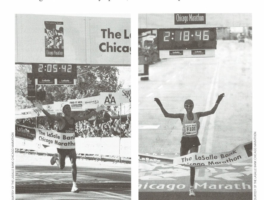 Chicago Turns 25 15 Khalid Khannouchi (left) and Catherine Ndereba (right) both broke world marathon records at Chicago.