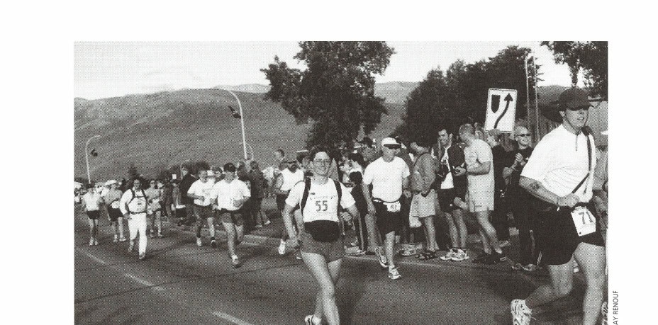 Gay running through town at the start of Stage 1.