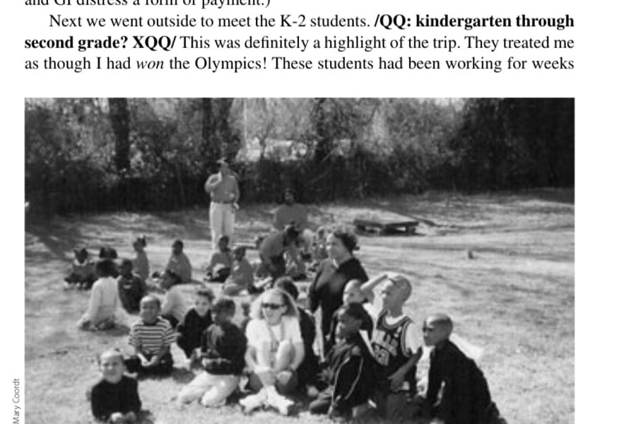 My Most Unforgettable Marathon: March/April 2005 13 The author with her pen pal students from Burton-Pack Elementary School prior to the Olympic Trials.