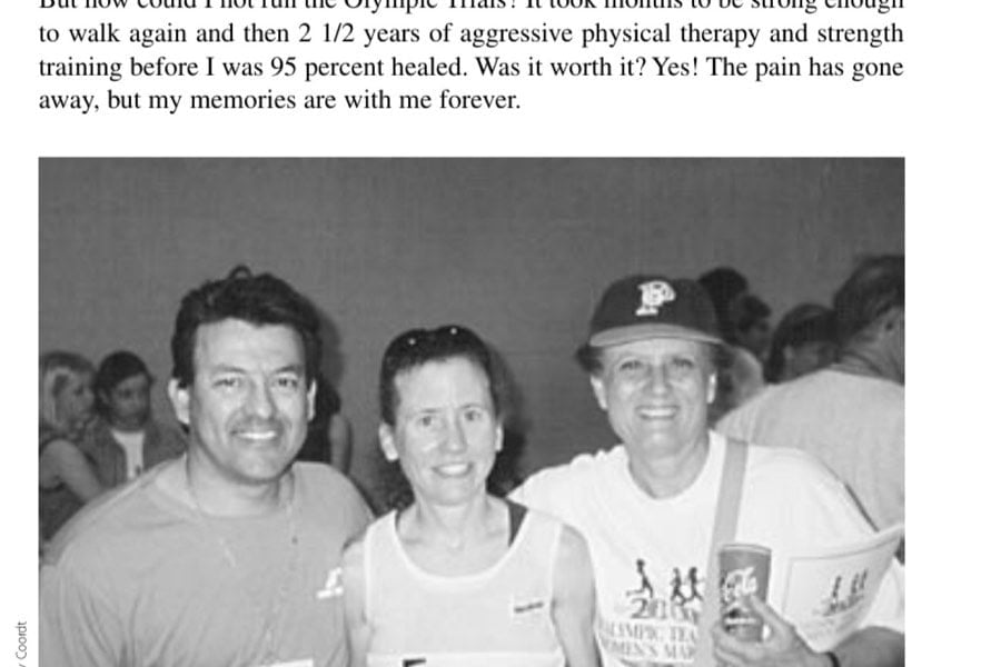 My Most Unforgettable Marathon: March/April 2005 18 The author after the race with her husband, Dave, and her mom.