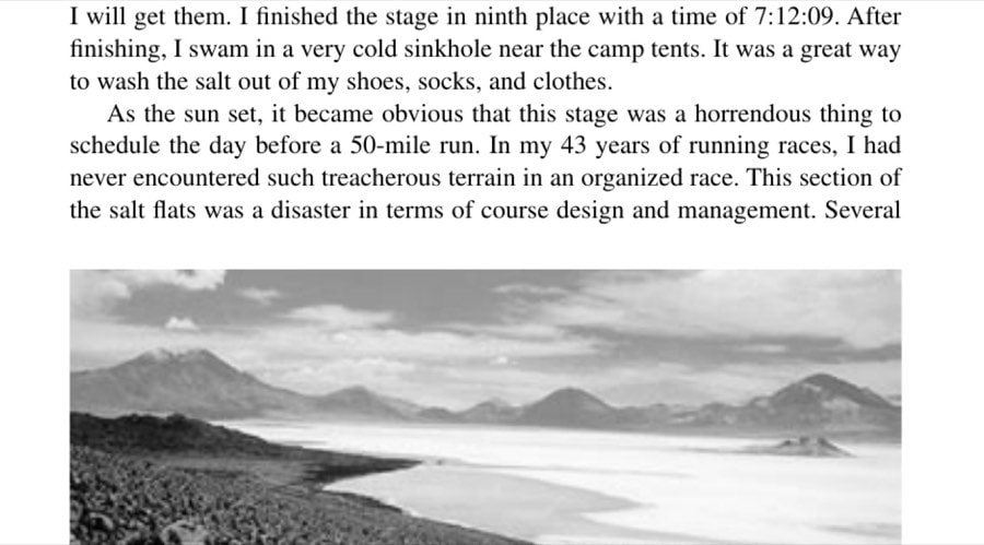 Running On Mars: Outer Space Or Spaced Out? 23 Stage four brought the most difficult terrain: desolated salt flats, which included ankle-to-waist-high vegetation capable of cutting participants' legs to shreds.