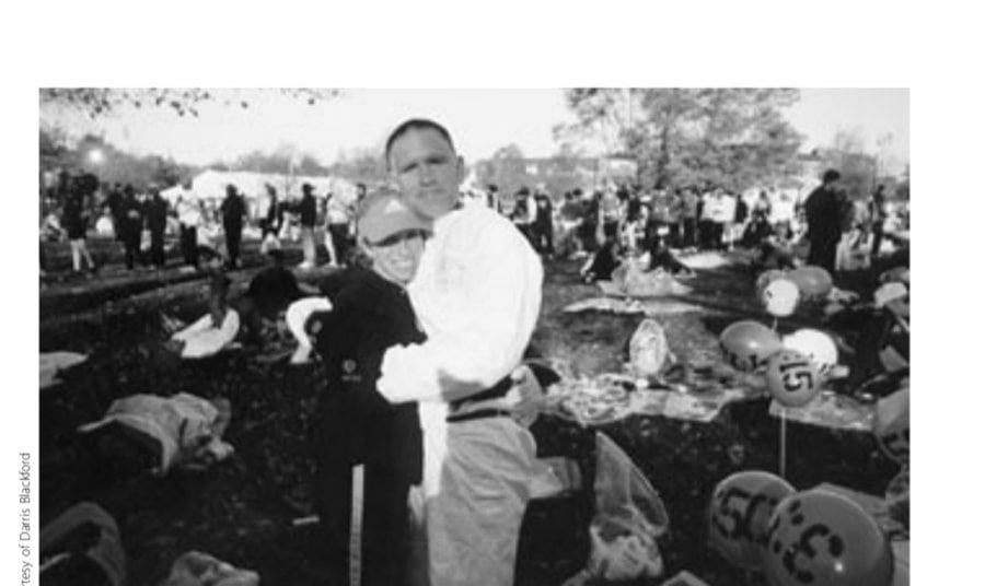 Woodstock, New York City Marathon Style: The author and his wife at Fort Wadsworth await the start of the marathon.