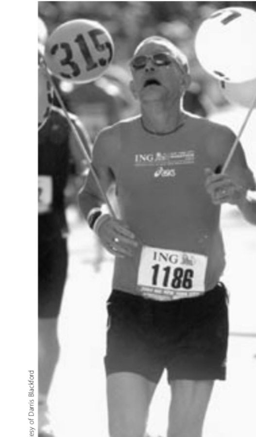 "The Official Marathon Death Mask." Cost? Work a four-day expo, organize 30 pace team groups at three starting lines, and run 26.2 miles.