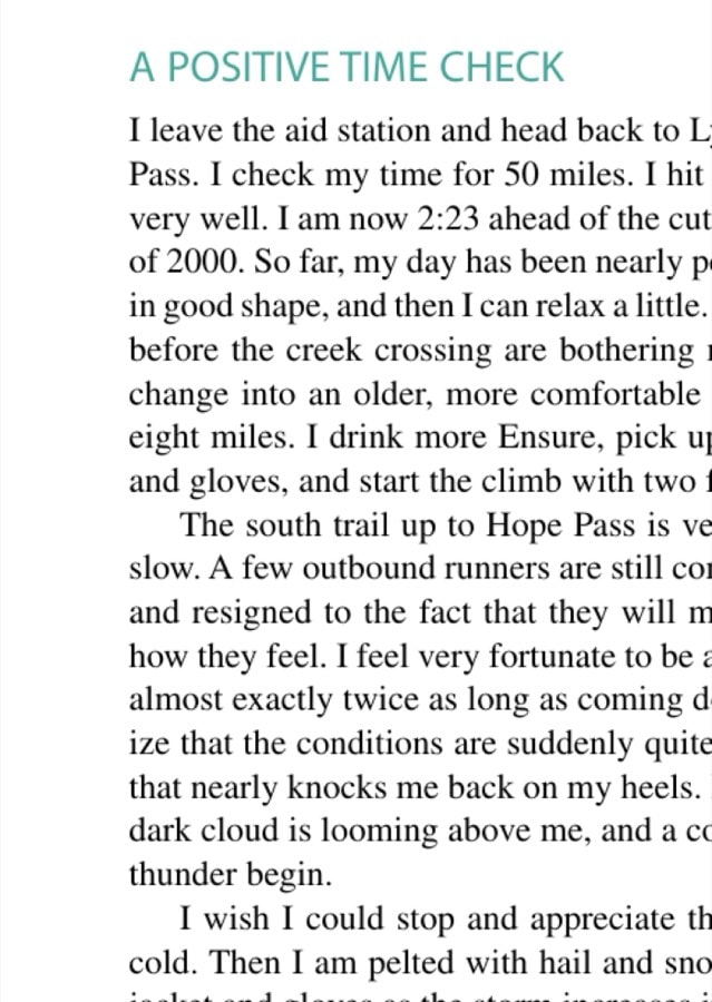 My Most Unforgettable Ultramarathon (Vol. 9, No. 5) 5 The author nears the top of 12,600-foot Hope Pass at mile 45.