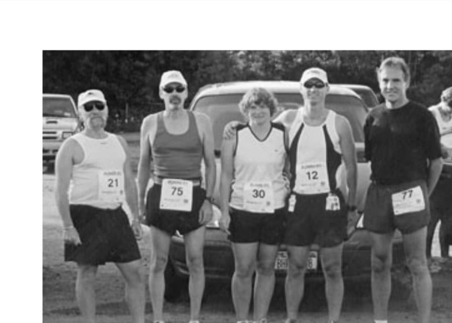 Here I am (far left) at the start with most of the hometown crew (left to right): Phil Gallo, Lynda Peer, Bill Peer, Henry Voelkman. Bill and I ran the marathon; the others ran the half.