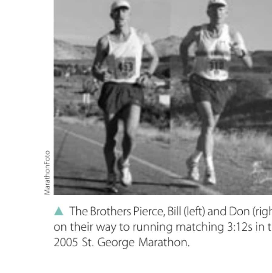 The Brothers Pierce, Bill (left) and Don (right), on their way to running matching 3:12s in the 2005 St. George Marathon.