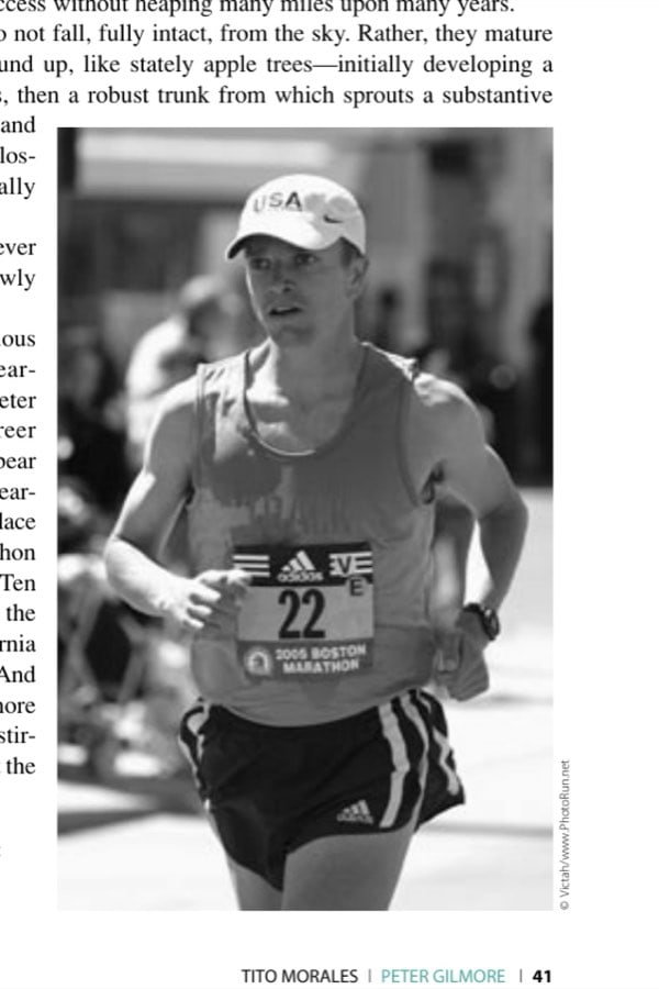 A picture of persistence: Gilmore at the 2005 Boston Marathon.