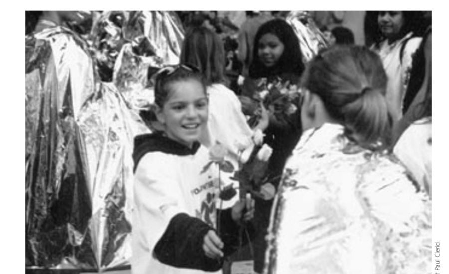 At the Portland Marathon in Oregon, finishers are greeted with many gifts for their effort, including colorful roses.