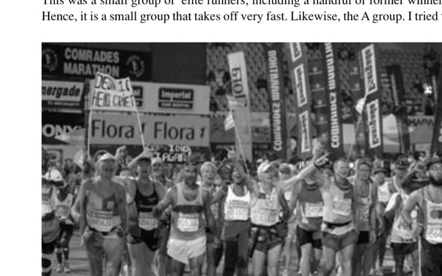 Start slow and ease up. The back of the pack celebrates at the start of the 80th running of the Comrades Marathon in 2005.