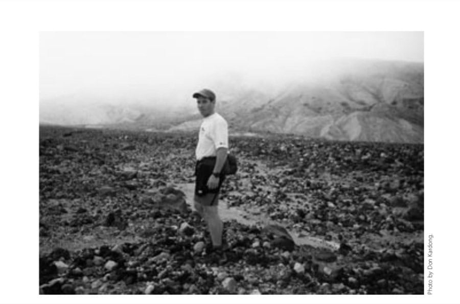 Mike McQuaide crossing the "Bocci Ball Desert."