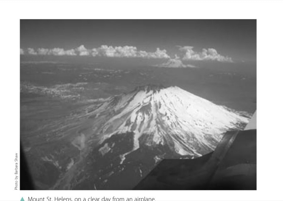 Mount St. Helens, on a clear day from an airplane.