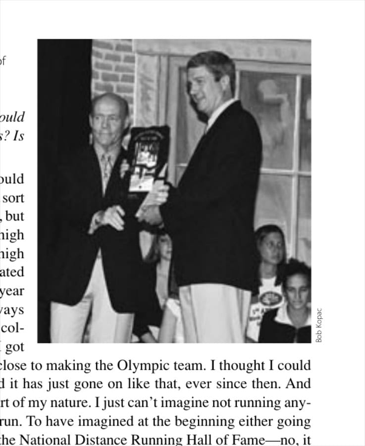 Don Kardong receives his National Distance Running Hall of Fame award in Utica in 2005.