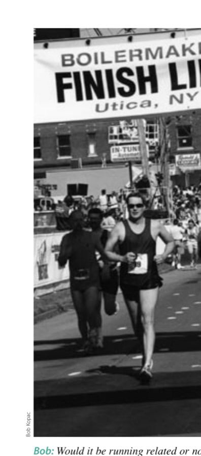 Don Kardong crosses the finish line of the 2005 Utica Boilermaker 15K.