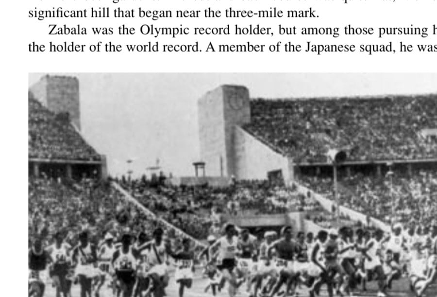 The Naziolympics 14 More than 100,000 spectators in the Olympic stadium cheered the start of the Olympic Marathon with its 56 entrants.